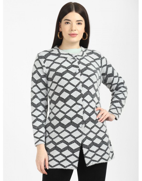 Women Long coat grey Front Design with button